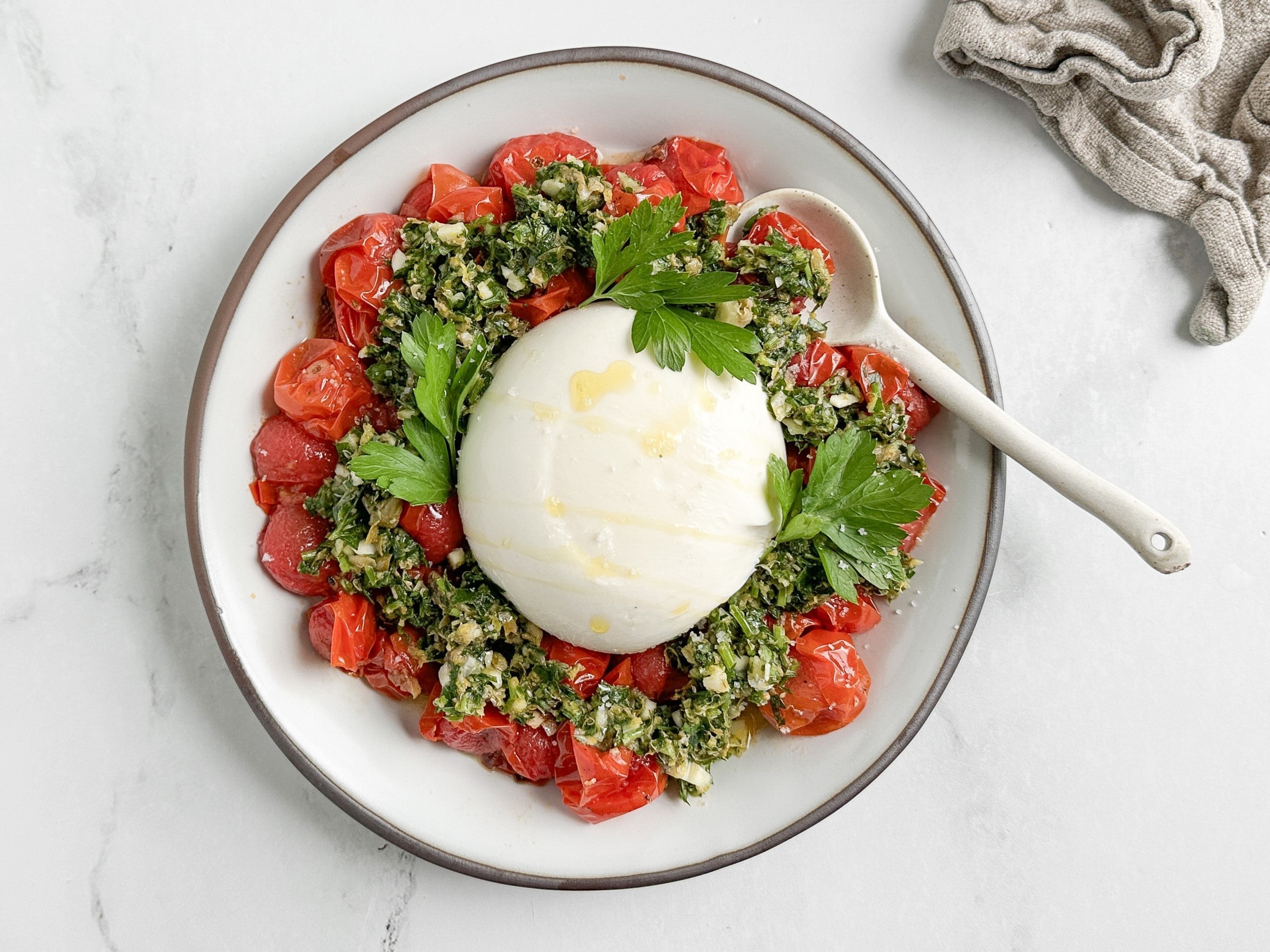 Roasted Tomatoes and Burrata - Frantoio Grove