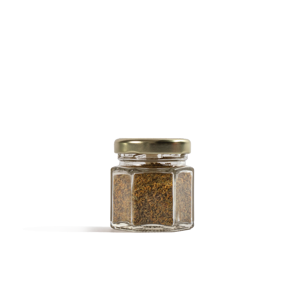 Frantoio Grove California fennel pollen jar, back