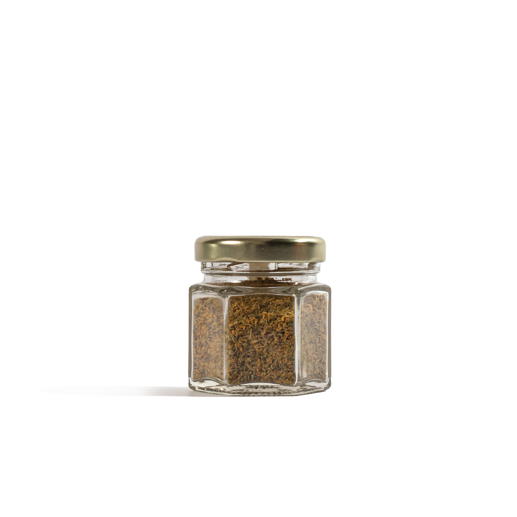 Frantoio Grove California fennel pollen jar, back