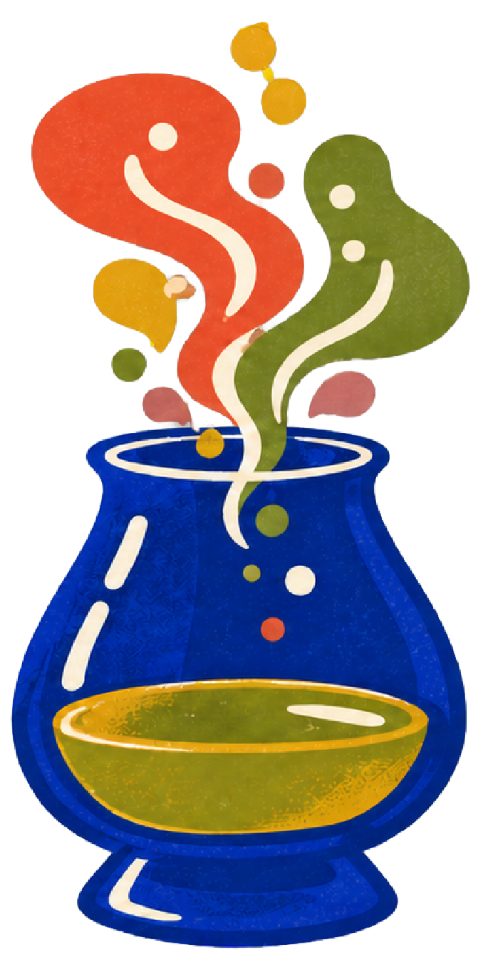 Blue olive oil tasting glass with colorful aromatic vapors